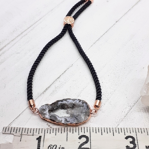 Rose Gold Agate Slice adjustable rope bracelet - Picture 4 of 6